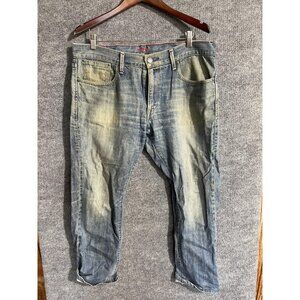 Levis RED Jeans Mens 38x30 Blue Straight Faded Whiskered Distressed Denim Casual